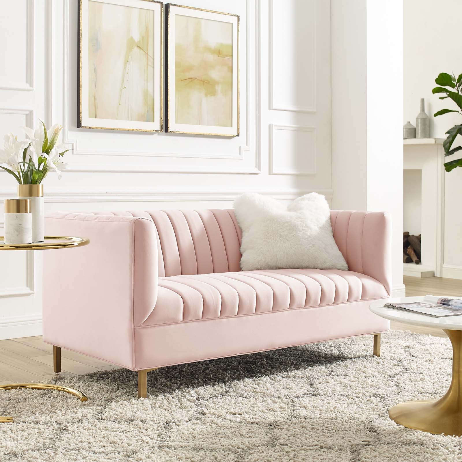 Shift Channel Tufted Performance Velvet Loveseat By HouseBean