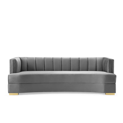 Encompass Channel Tufted Performance Velvet Curved Sofa By HouseBean