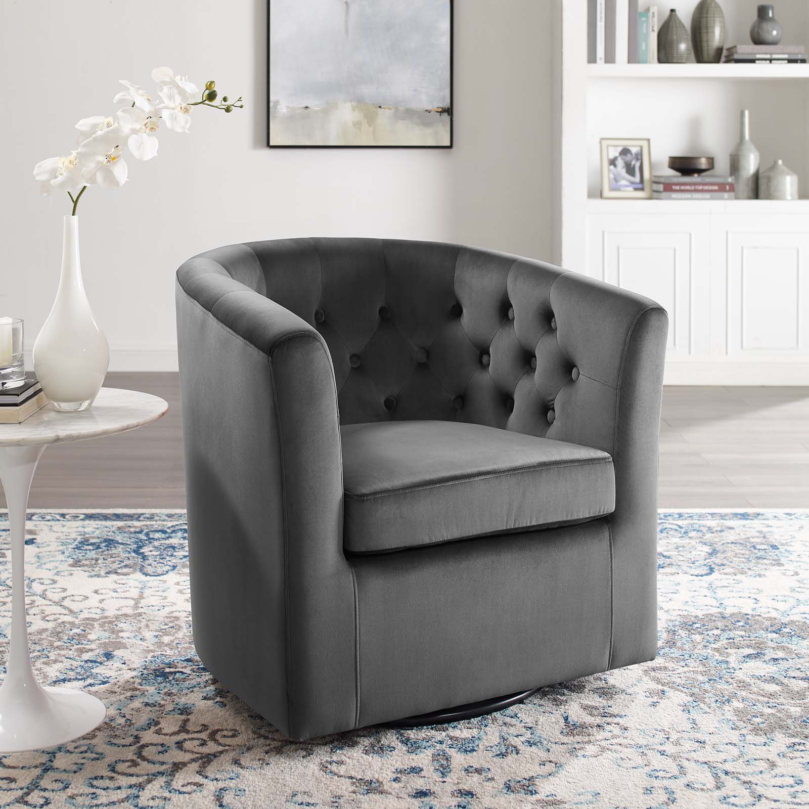 Prospect Tufted Performance Velvet Swivel Armchair By HouseBean