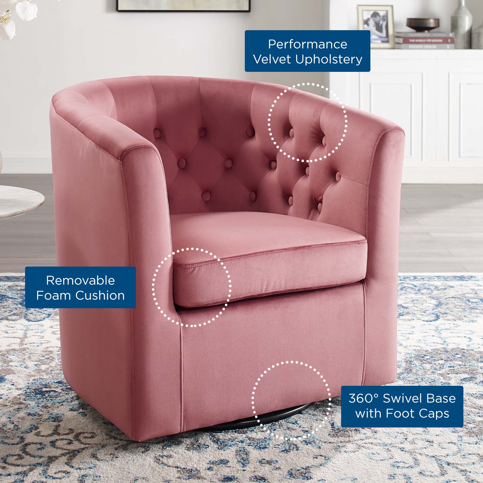 Prospect Tufted Performance Velvet Swivel Armchair By HouseBean