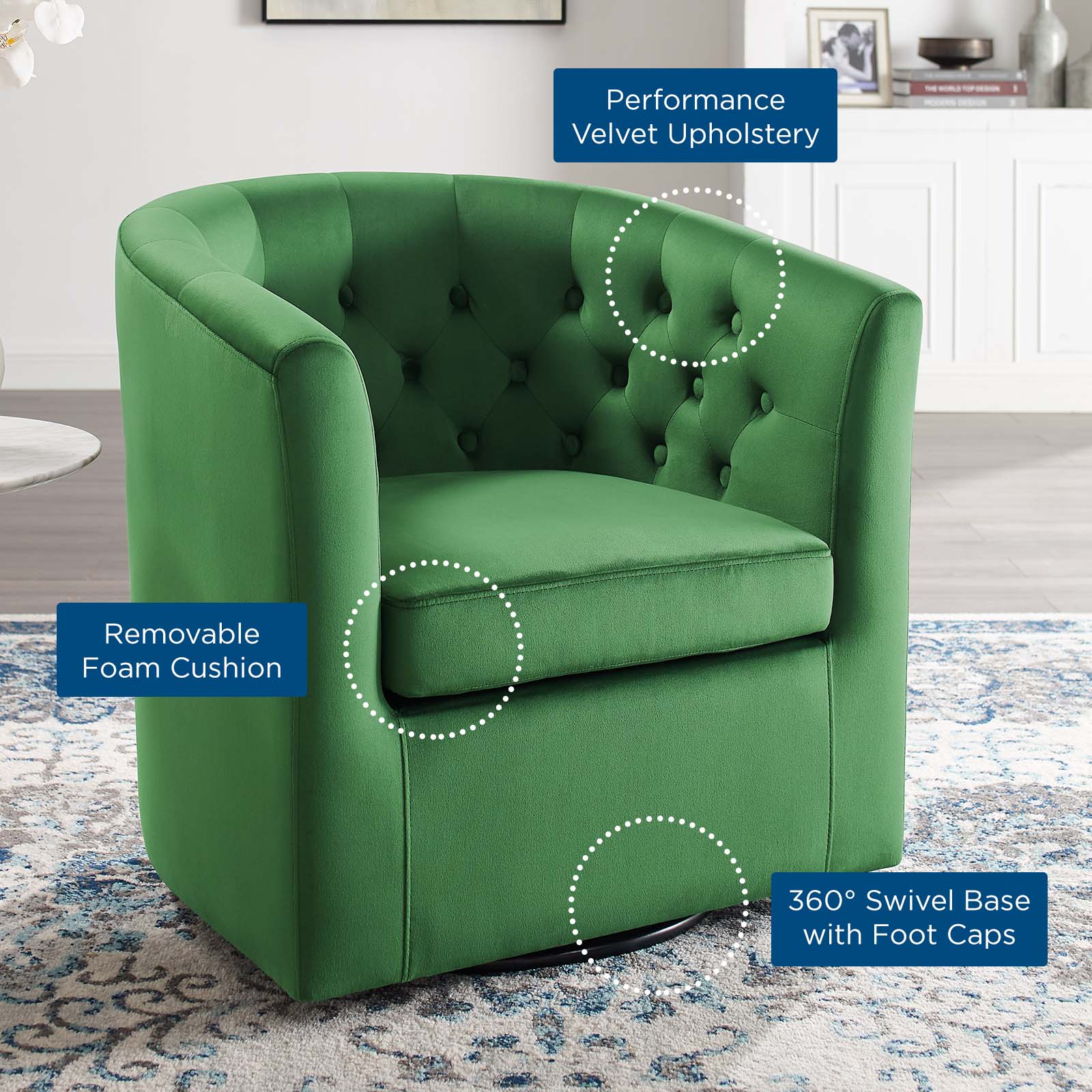 Prospect Tufted Performance Velvet Swivel Armchair By HouseBean