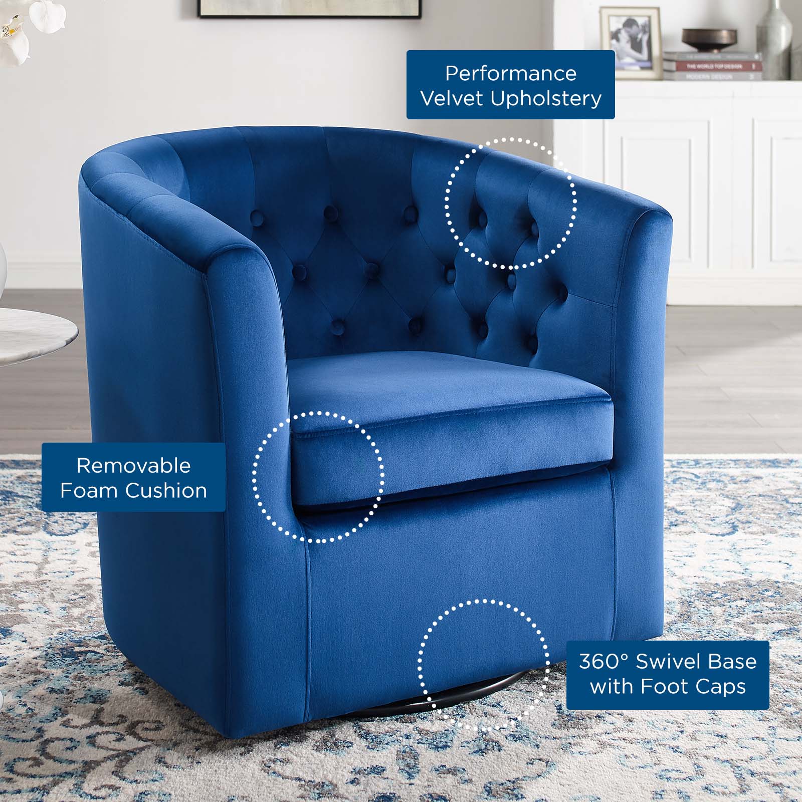 Prospect Tufted Performance Velvet Swivel Armchair By HouseBean