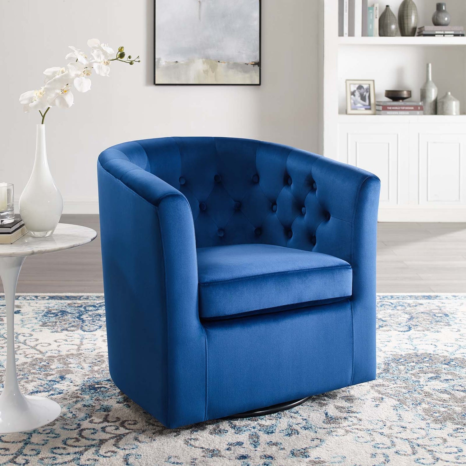 Prospect Tufted Performance Velvet Swivel Armchair By HouseBean