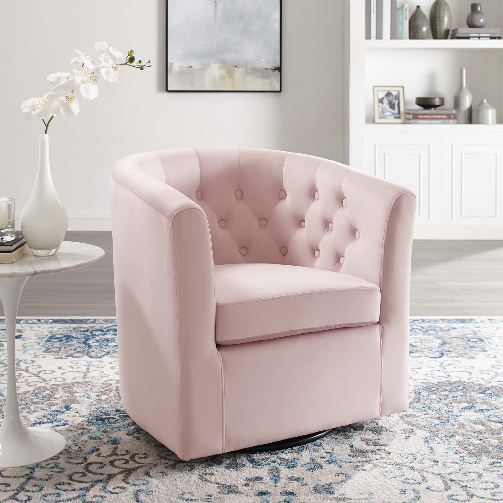 Prospect Tufted Performance Velvet Swivel Armchair By HouseBean