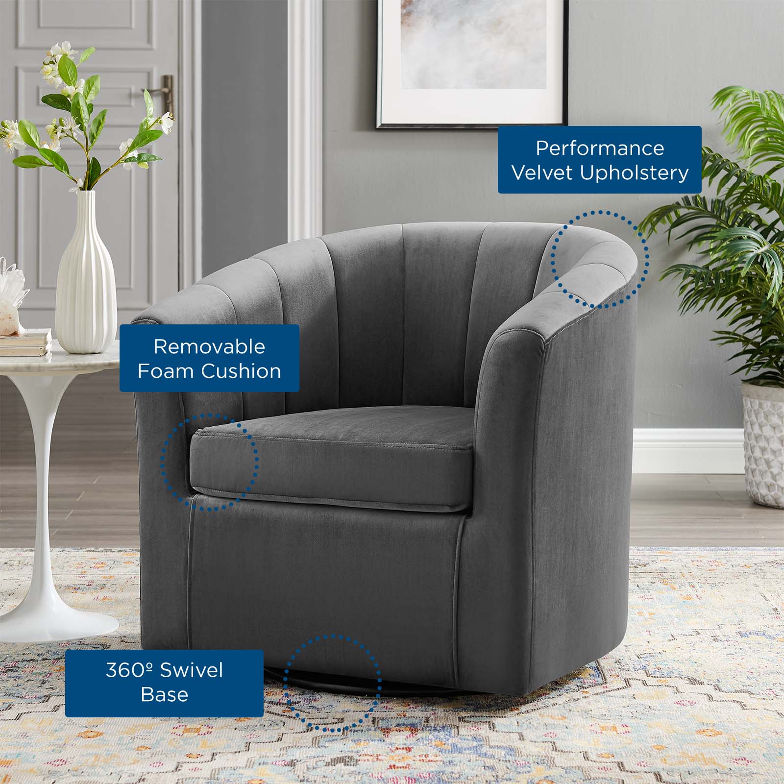 Prospect Performance Velvet Swivel Armchair By HouseBean