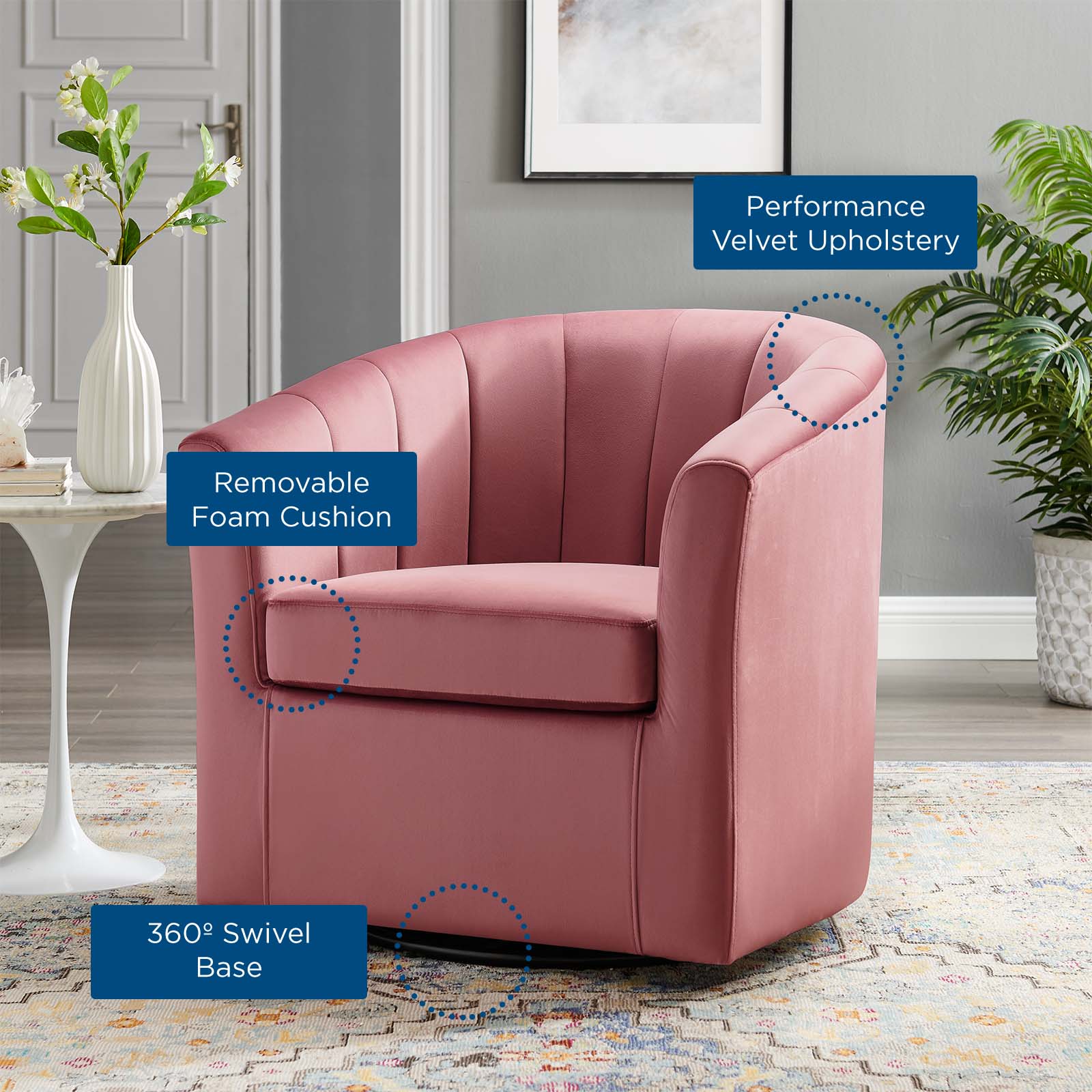 Prospect Performance Velvet Swivel Armchair By HouseBean