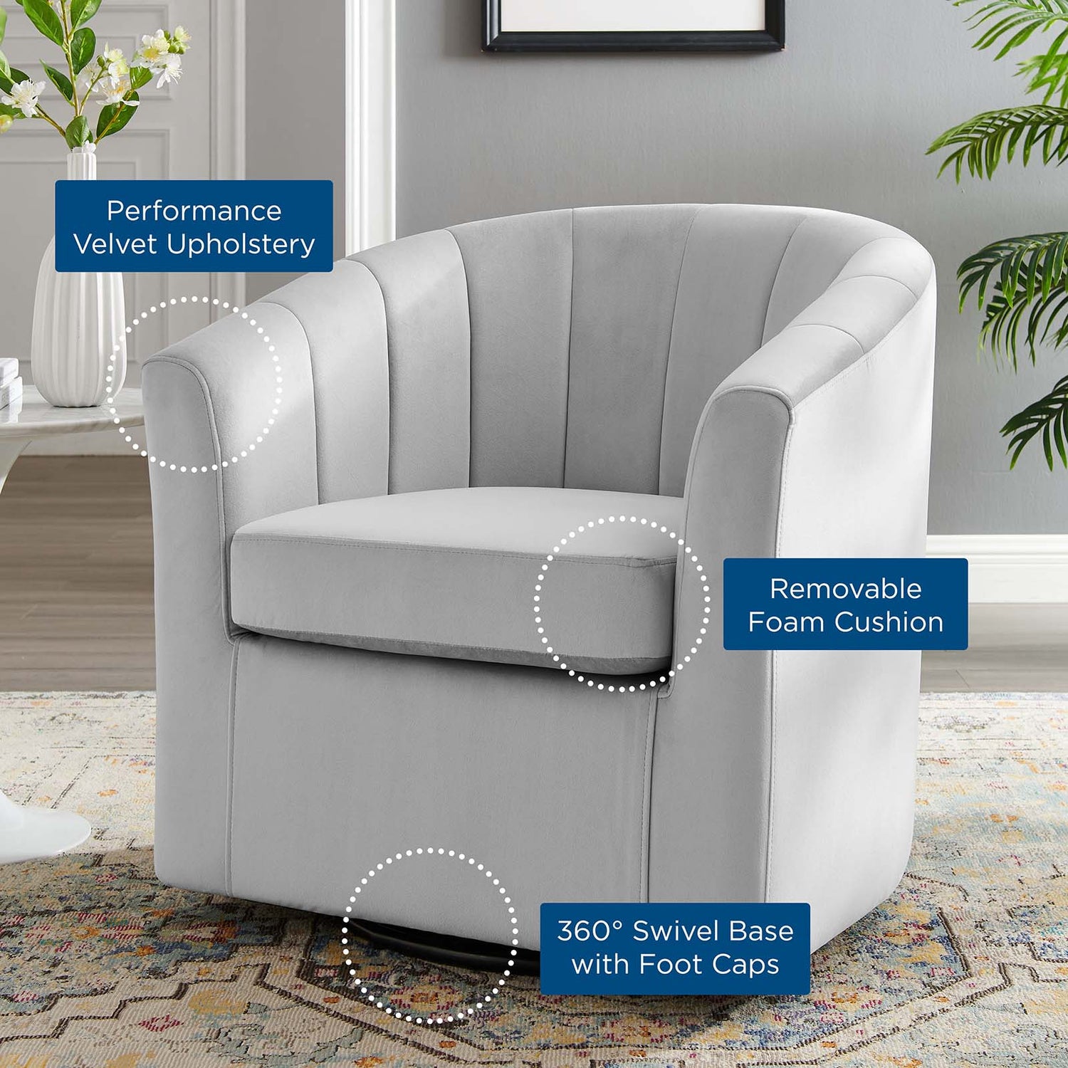 Prospect Performance Velvet Swivel Armchair By HouseBean