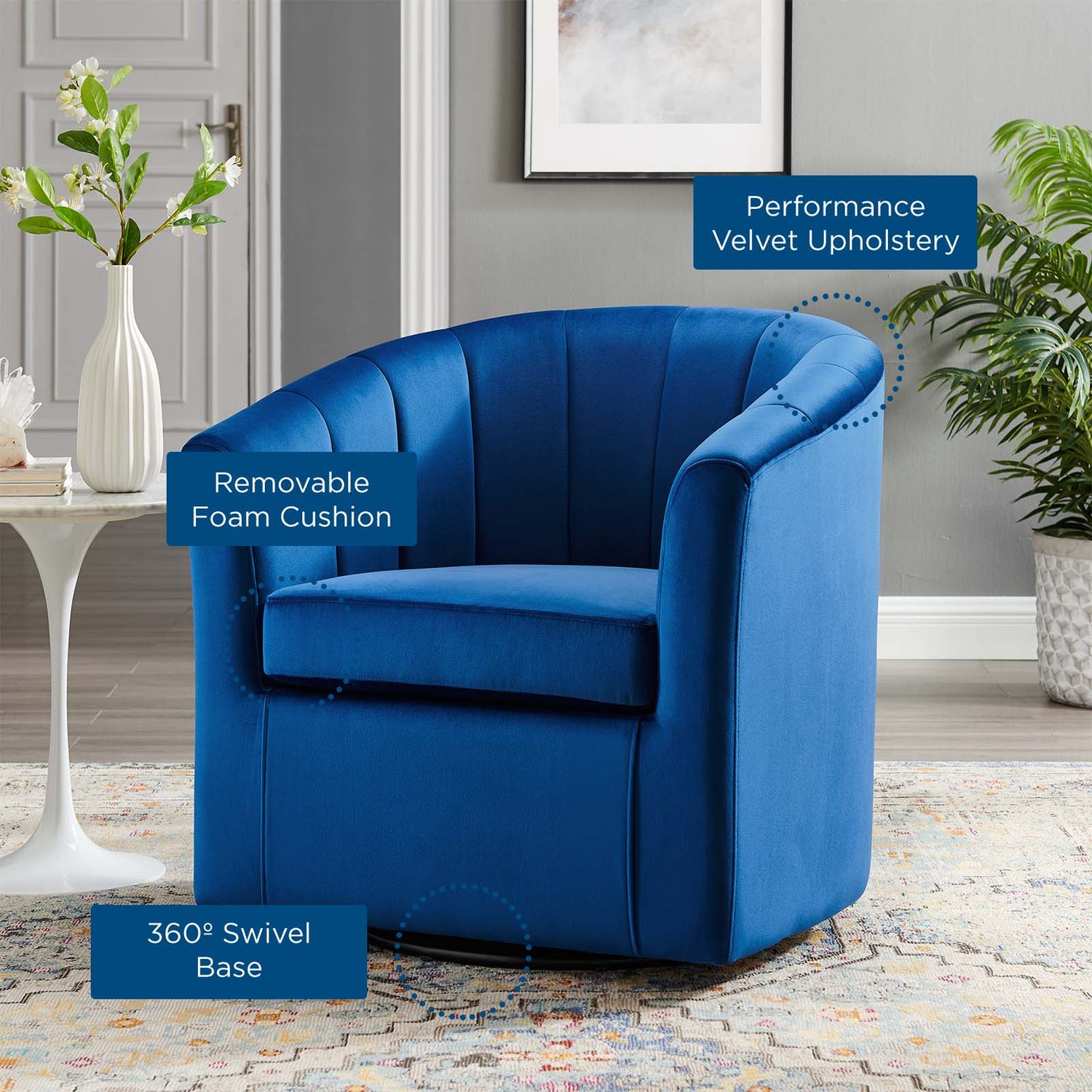 Prospect Performance Velvet Swivel Armchair By HouseBean