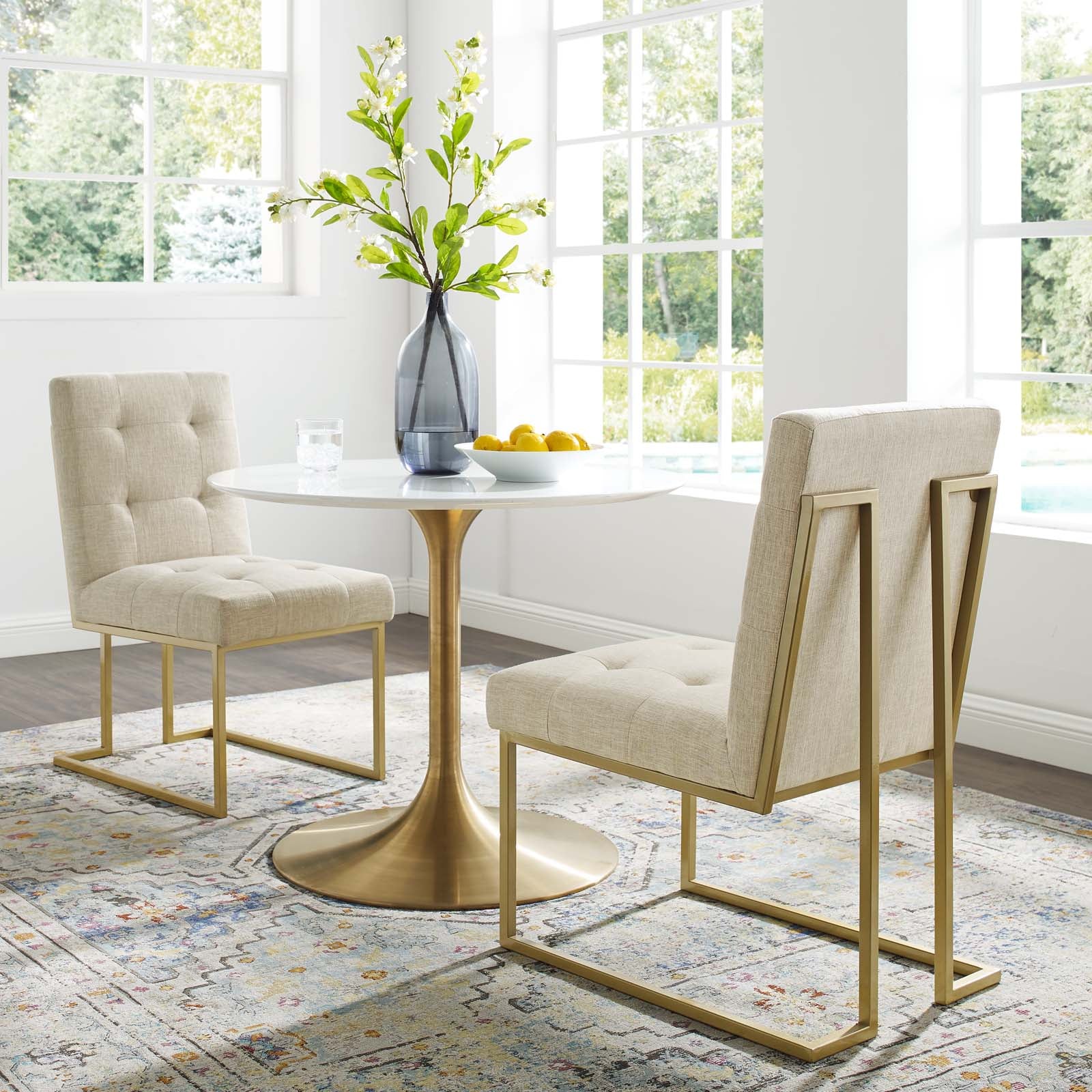 Privy Gold Stainless Steel Upholstered Fabric Dining Accent Chair Set of 2 By HouseBean