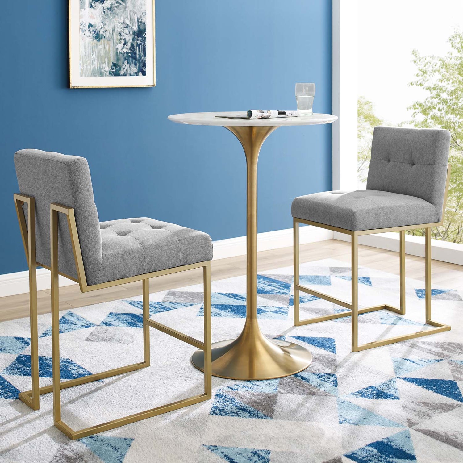 Privy Gold Stainless Steel Upholstered Fabric Counter Stool Set of 2 By HouseBean