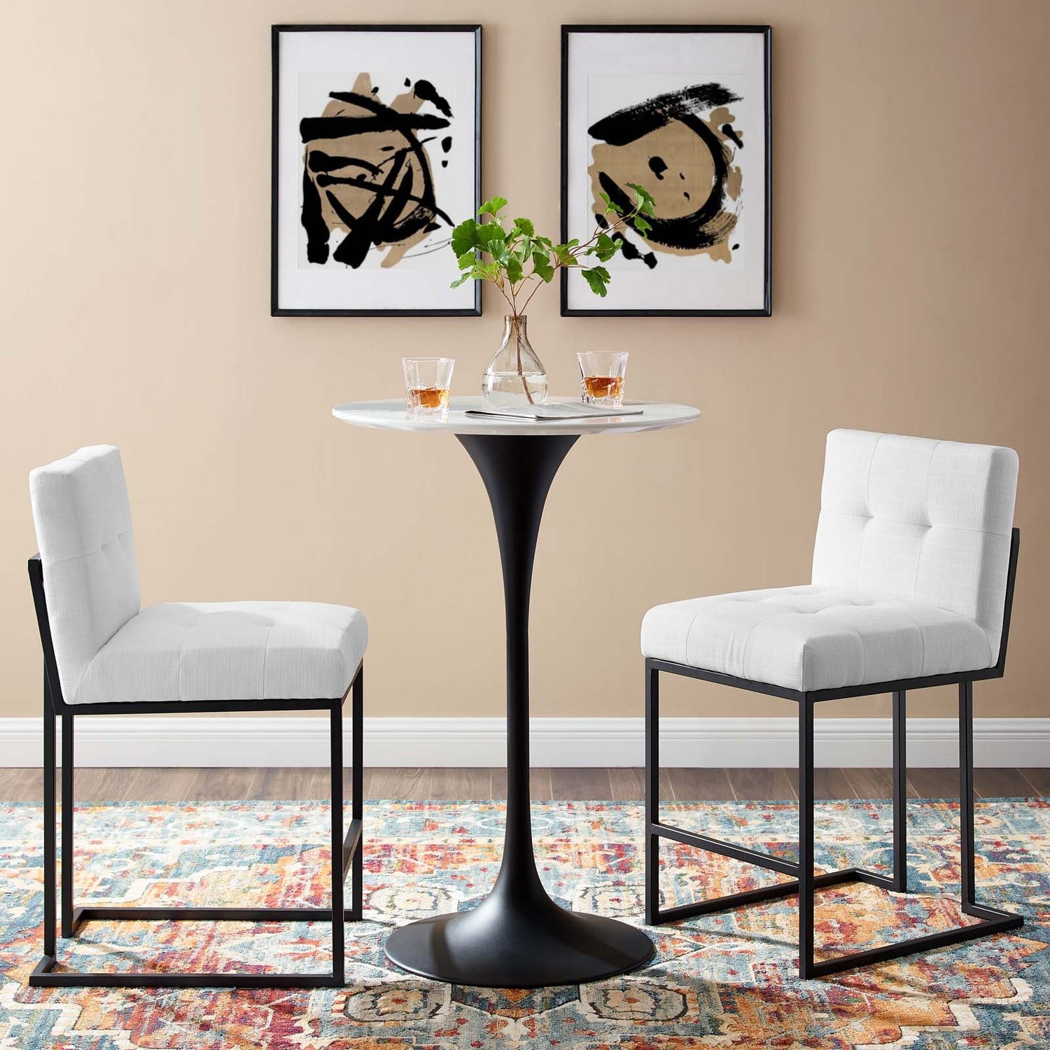 Privy Black Stainless Steel Upholstered Fabric Counter Stool Set of 2 by Modway
