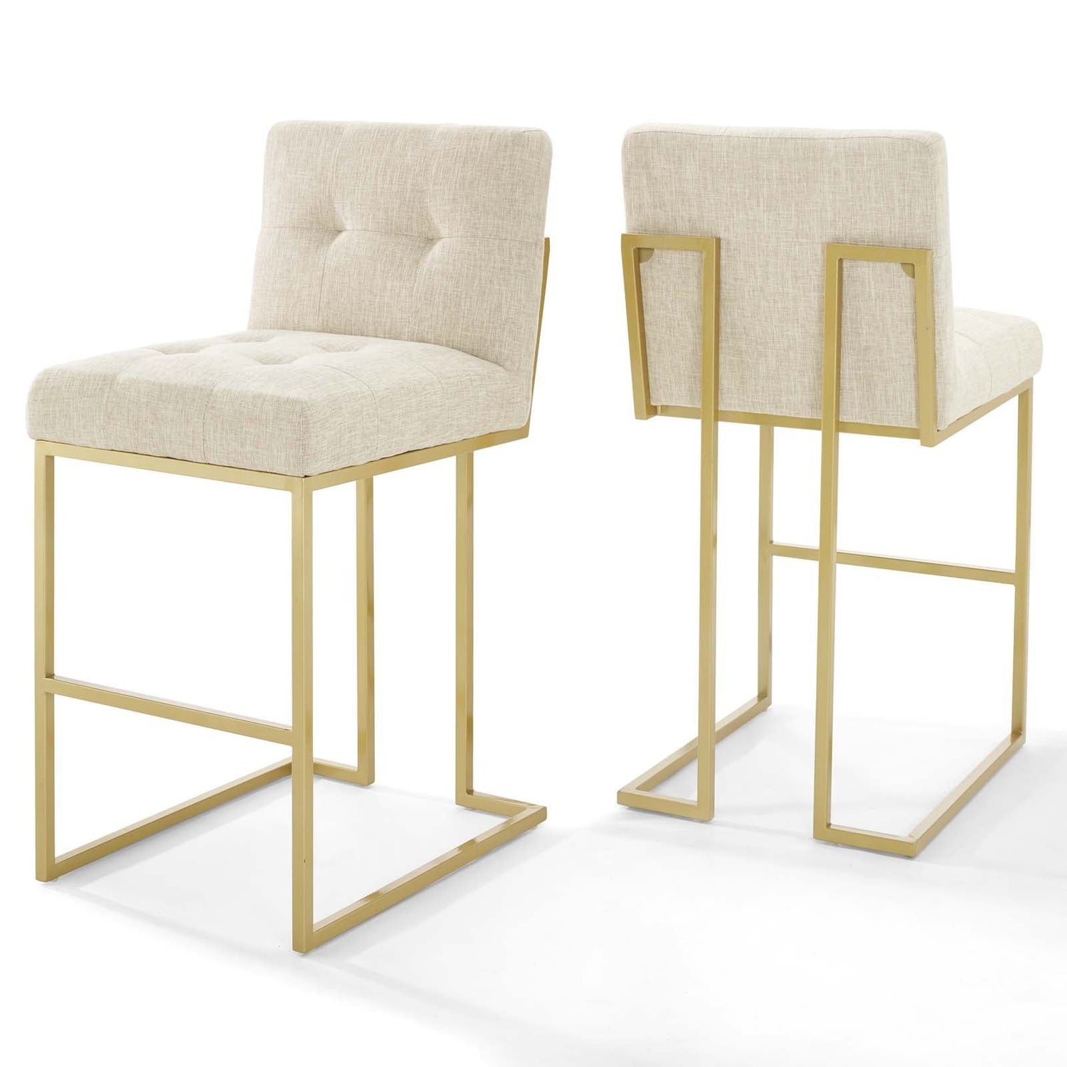 Privy Gold Stainless Steel Steel Upholstered Fabric Bar Stool Set of 2 by Modway