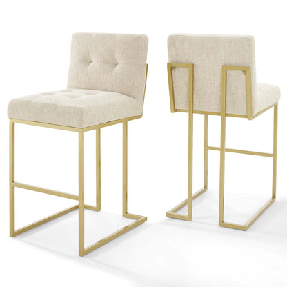 Privy Gold Stainless Steel Steel Upholstered Fabric Bar Stool Set of 2 by Modway