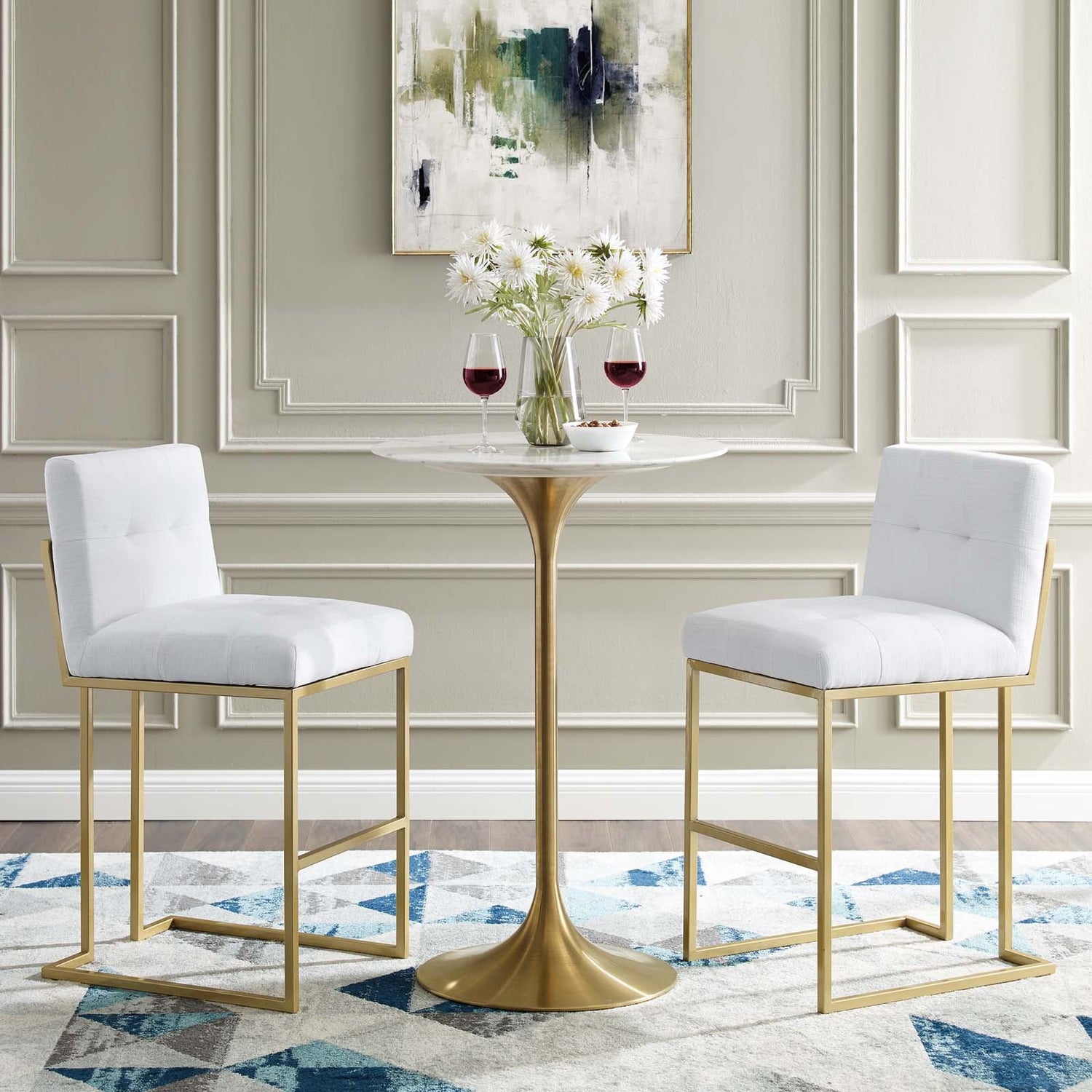Privy Gold Stainless Steel Steel Upholstered Fabric Bar Stool Set of 2 by Modway