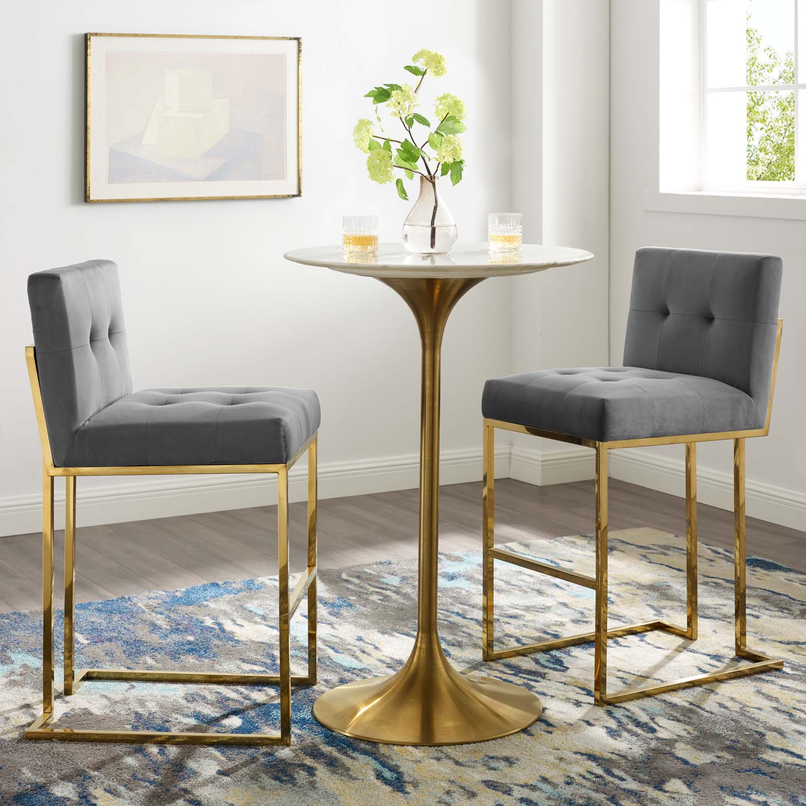 Privy Gold Stainless Steel Performance Velvet Bar Stool Set of 2 By HouseBean