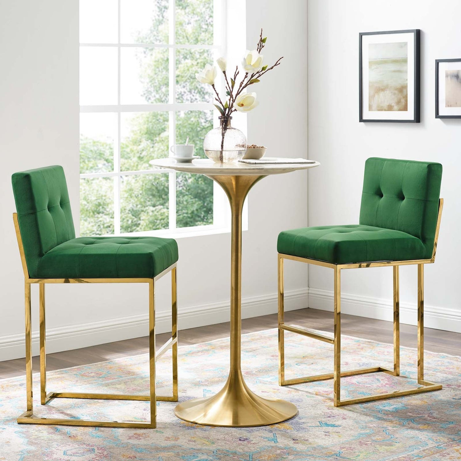 Privy Gold Stainless Steel Performance Velvet Bar Stool Set of 2 By HouseBean