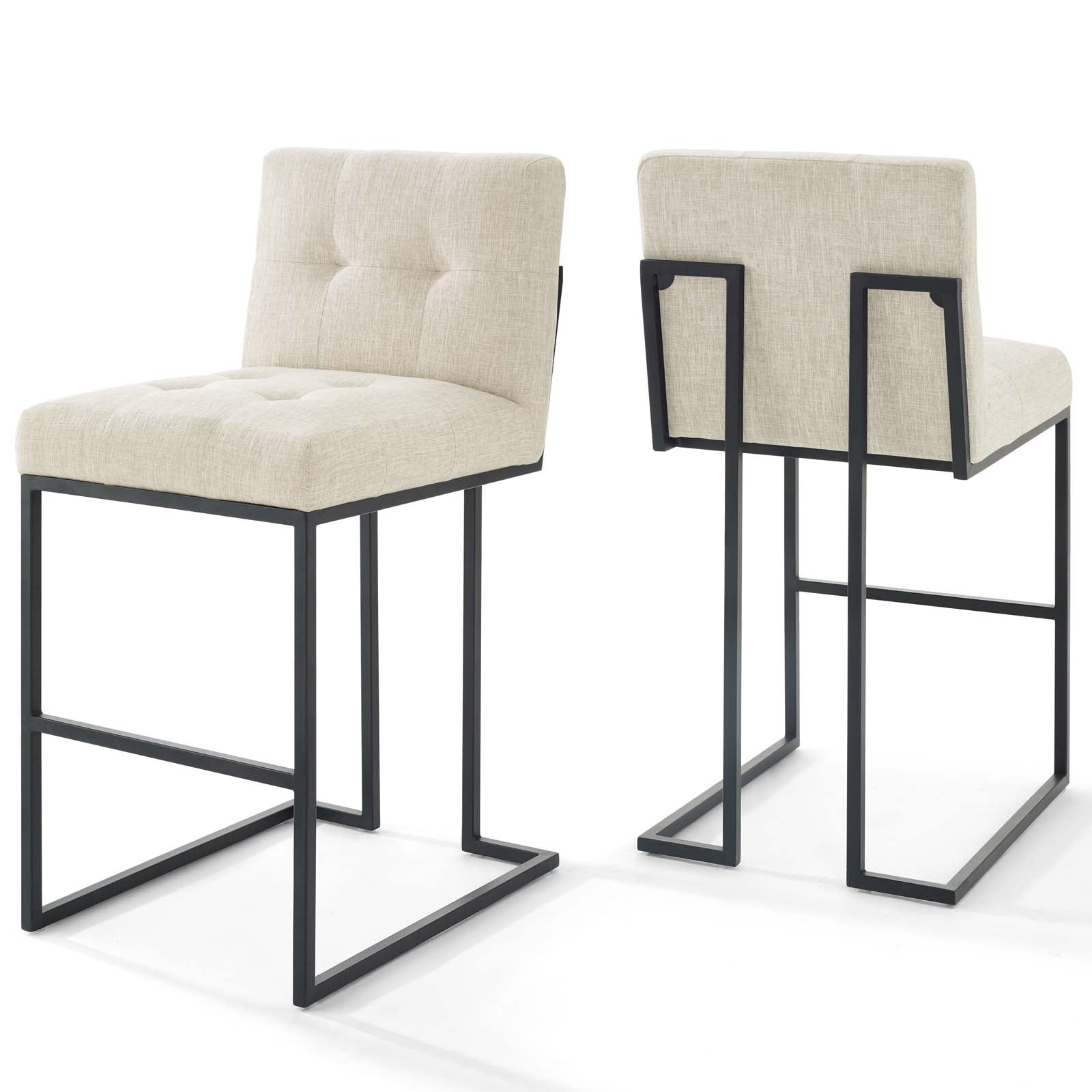 Privy Black Stainless Steel Upholstered Fabric Bar Stool Set of 2 By HouseBean