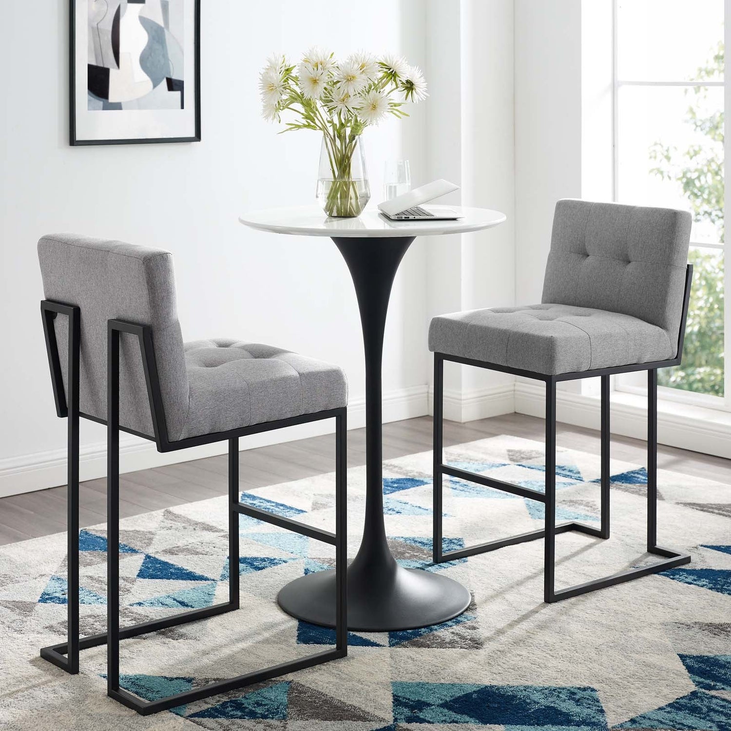 Privy Black Stainless Steel Upholstered Fabric Bar Stool Set of 2 By HouseBean