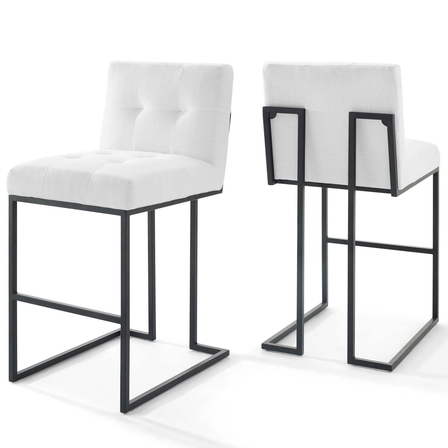 Privy Black Stainless Steel Upholstered Fabric Bar Stool Set of 2 by Modway
