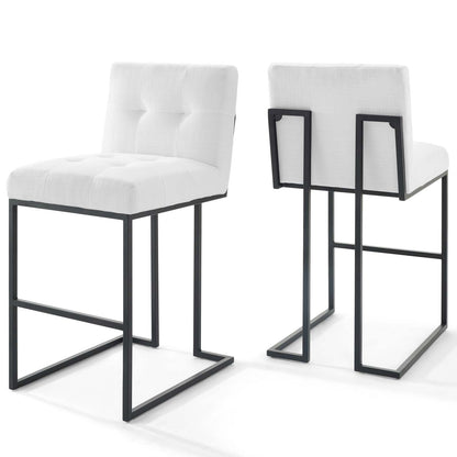 Privy Black Stainless Steel Upholstered Fabric Bar Stool Set of 2 by Modway