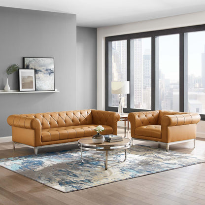 Idyll Tufted Upholstered Leather Sofa and Armchair Set by Modway
