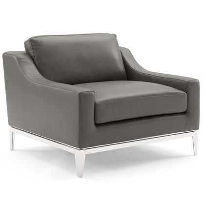 Harness Stainless Steel Base Leather Sofa &amp; Armchair Set by Modway