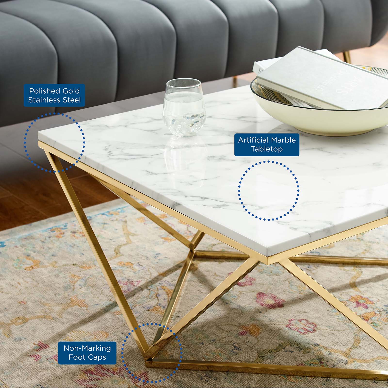 Vertex Gold Metal Stainless Steel Coffee Table By HouseBean