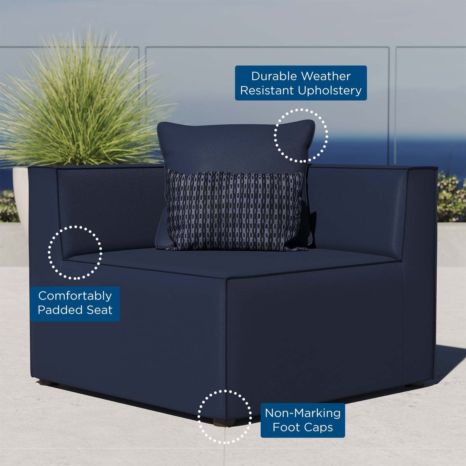 Saybrook Outdoor Patio Upholstered Sectional Sofa Corner Chair By HouseBean