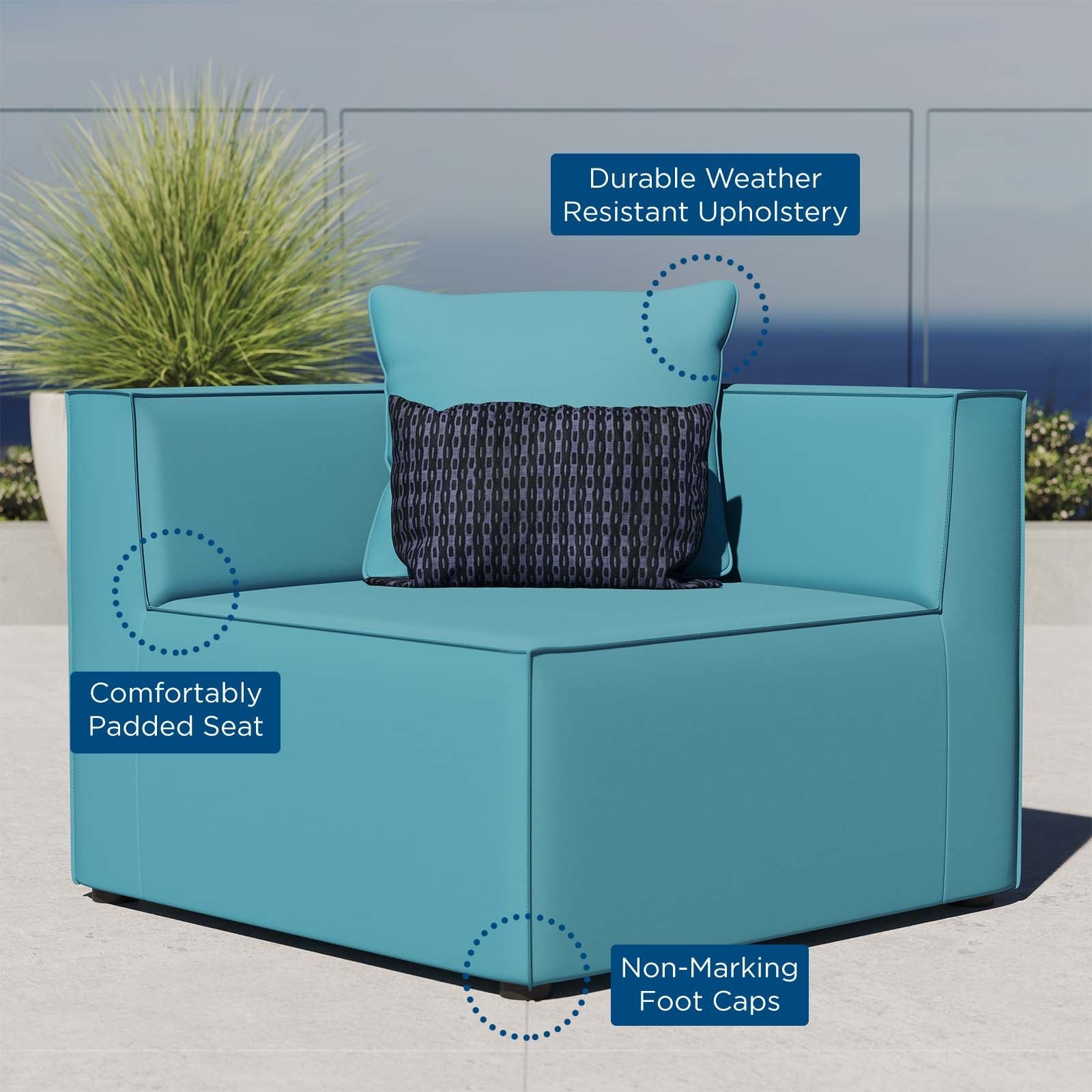 Saybrook Outdoor Patio Upholstered Sectional Sofa Corner Chair By HouseBean