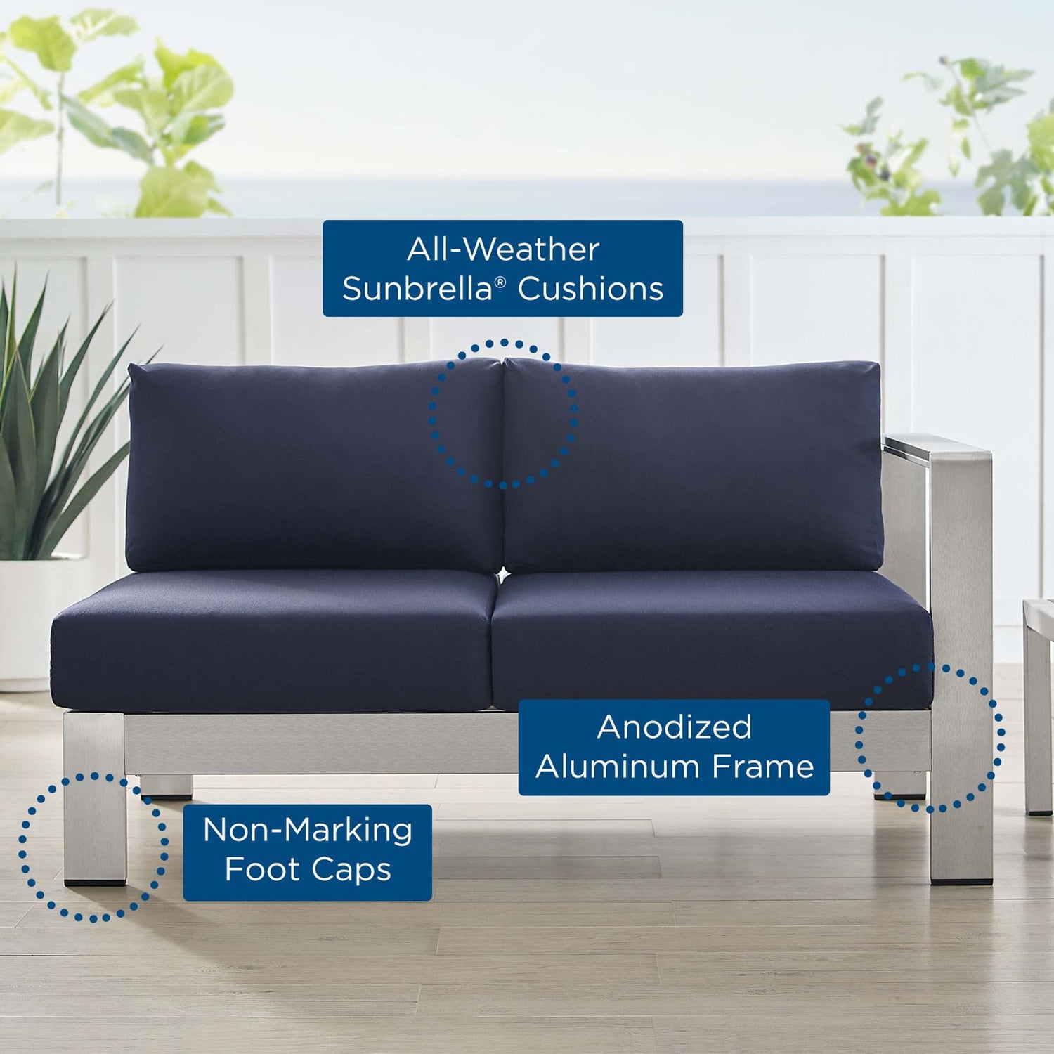 Shore Sunbrella¬Æ Fabric Aluminum Outdoor Patio Right-Arm Loveseat by Modway