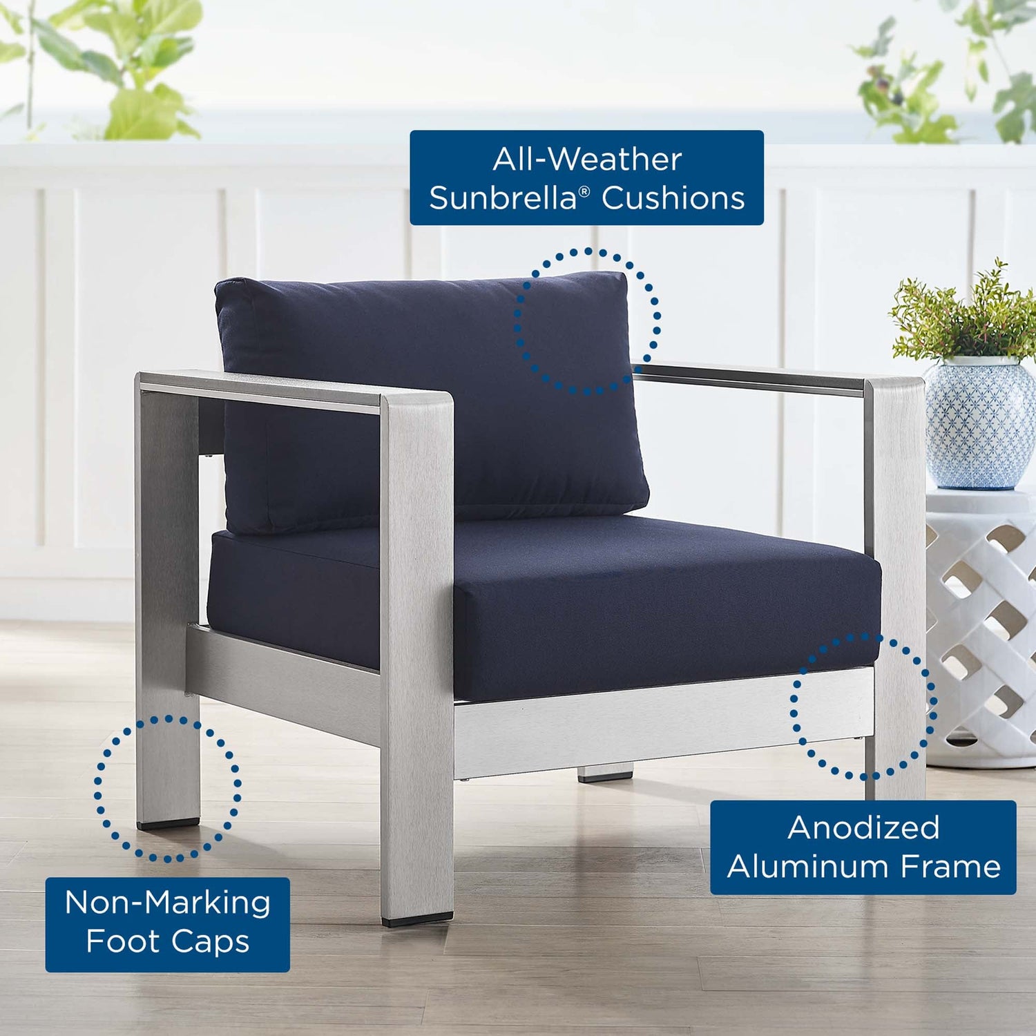 Shore Sunbrella¬Æ Fabric Aluminum Outdoor Patio Armchair by Modway
