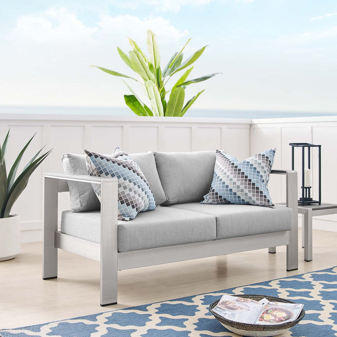 Shore Sunbrella¬¨√Ü Fabric Aluminum Outdoor Patio Loveseat By HouseBean