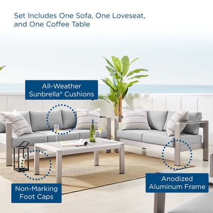Shore Sunbrella¬Æ Fabric Outdoor Patio Aluminum 3 Piece Set by Modway