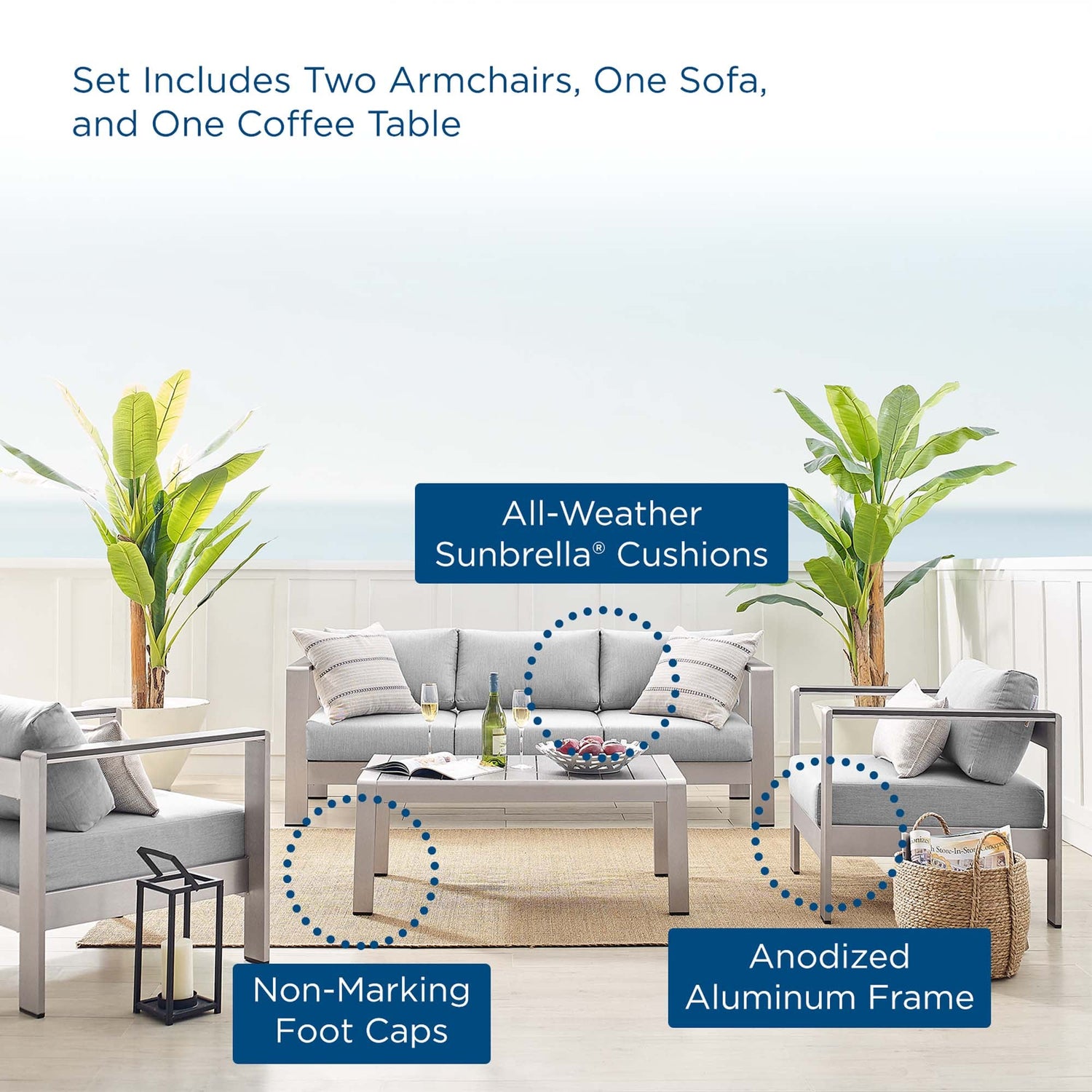 Shore Sunbrella¬Æ Fabric Outdoor Patio Aluminum 4 Piece Set by Modway