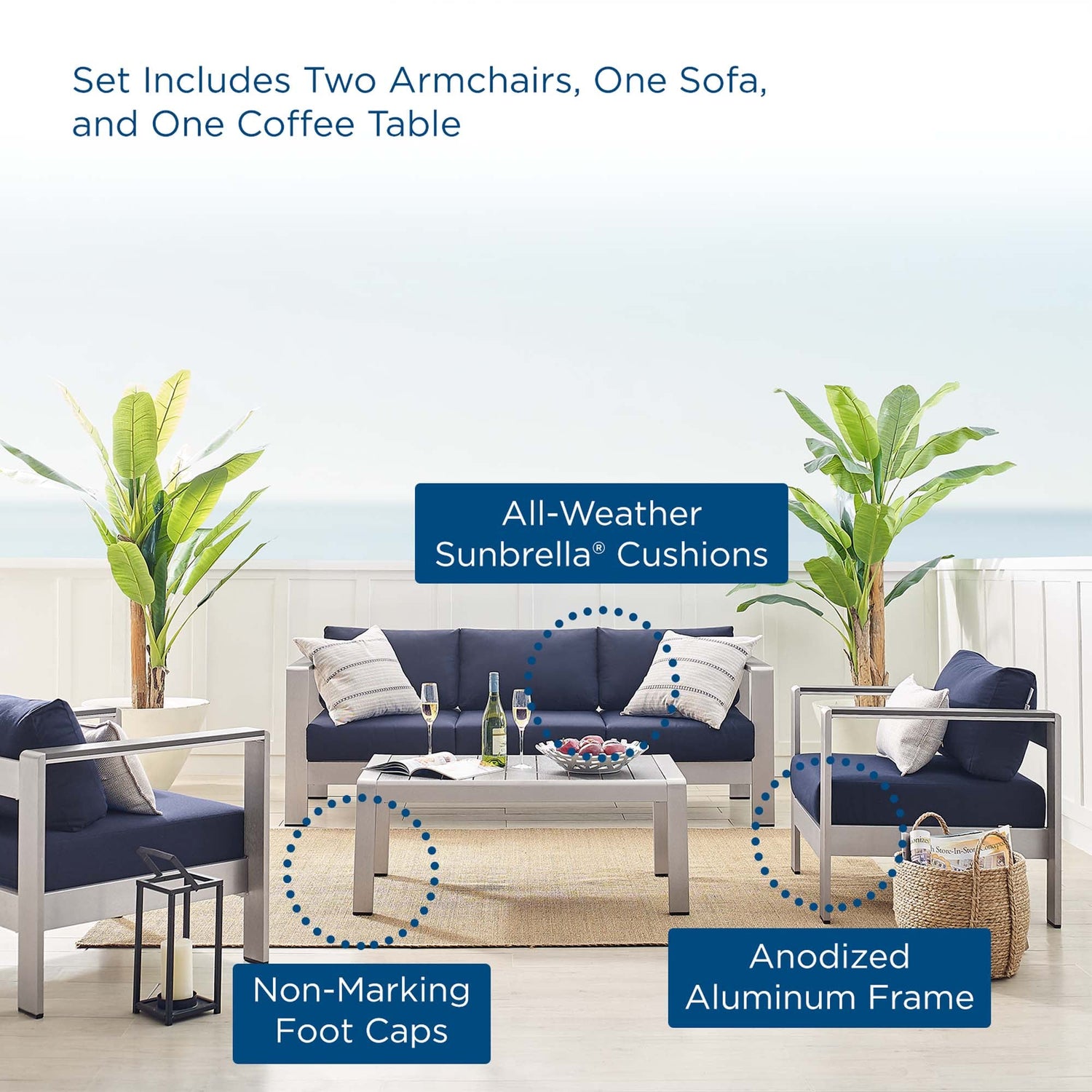 Shore Sunbrella¬Æ Fabric Outdoor Patio Aluminum 4 Piece Set by Modway