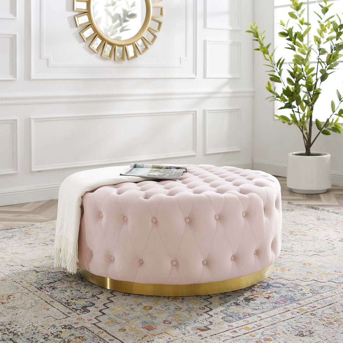 Ensconce Tufted Performance Velvet Round Ottoman by Modway
