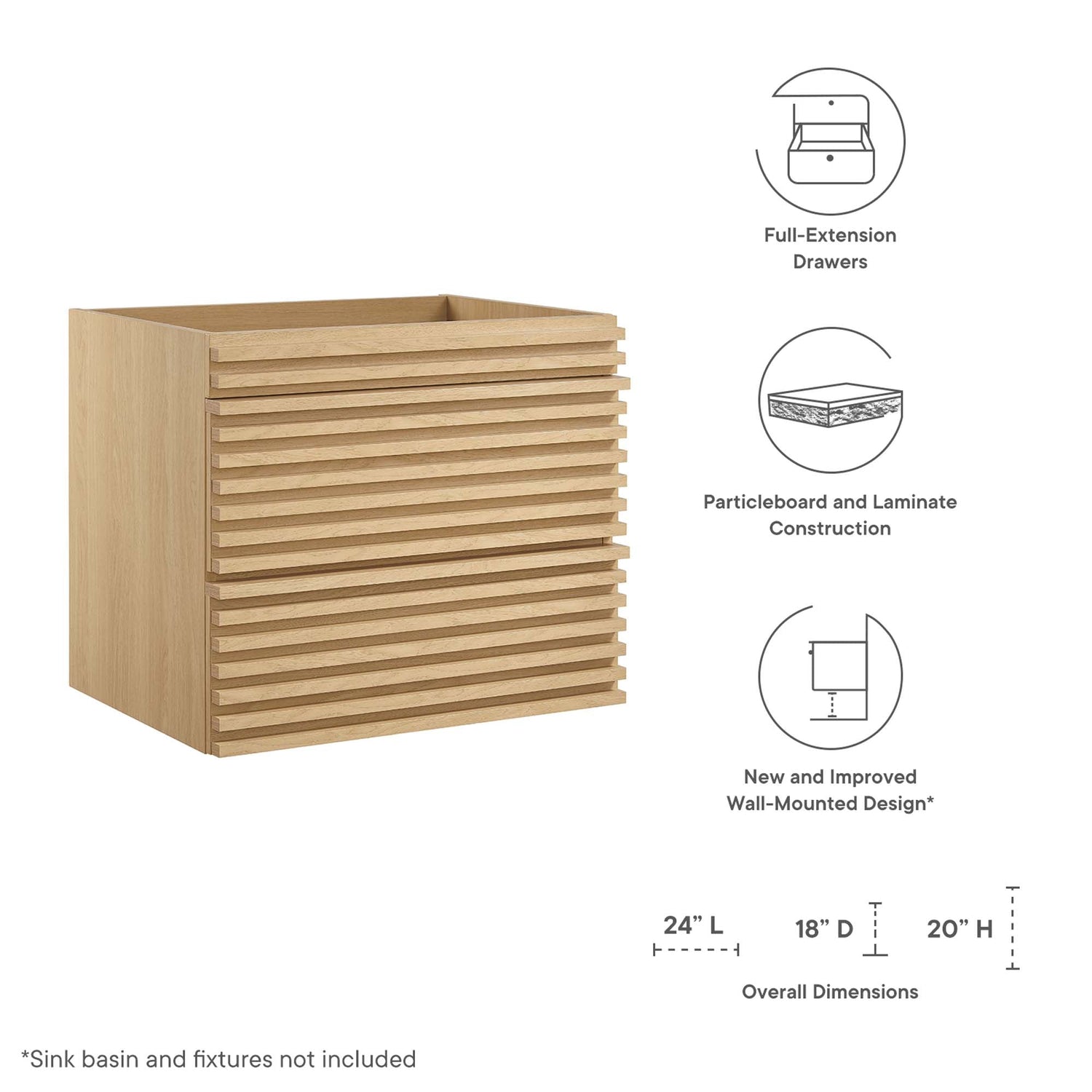 Render Wall-Mount Bathroom Cabinet Basin Not Included by Modway