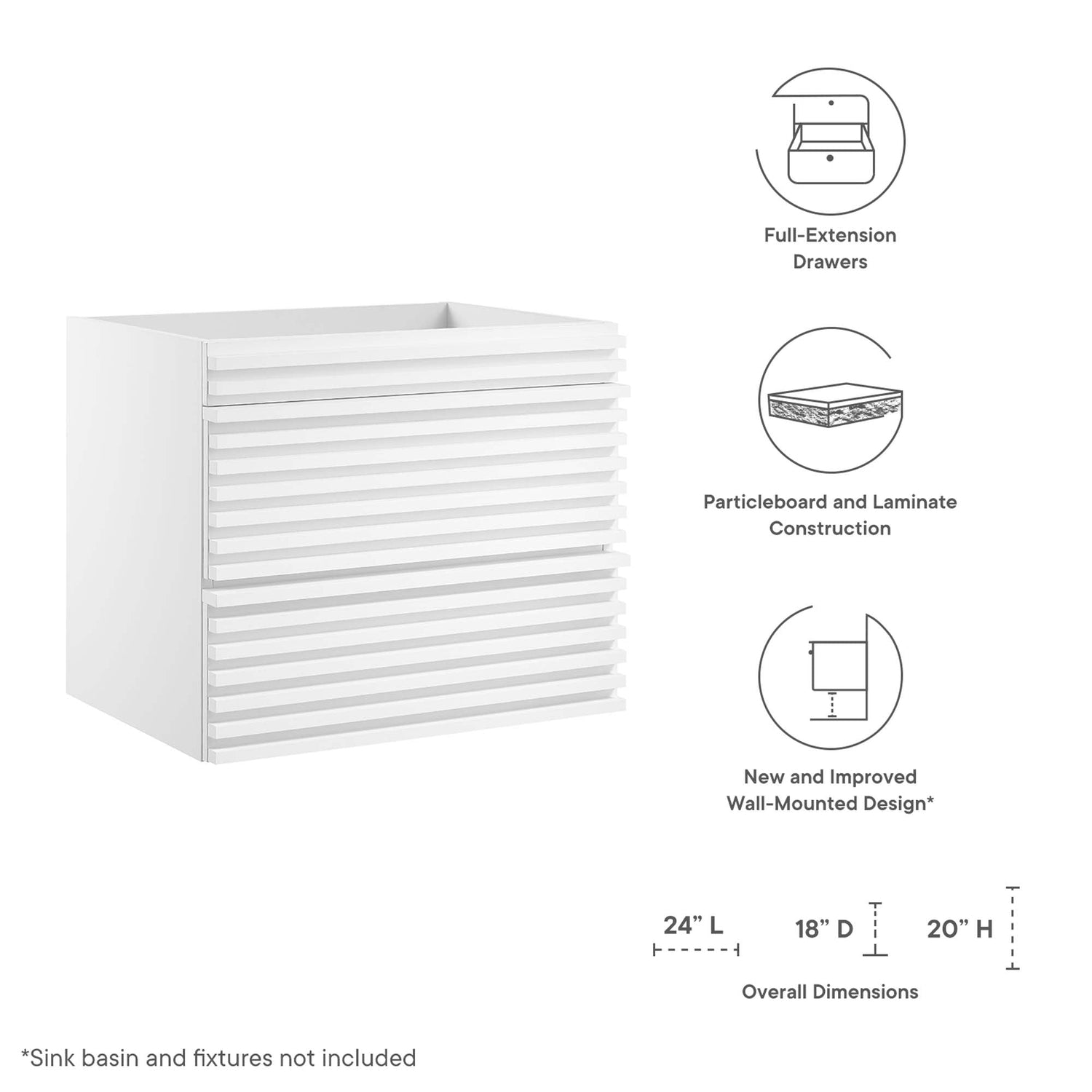 Render Wall-Mount Bathroom Cabinet Basin Not Included by Modway