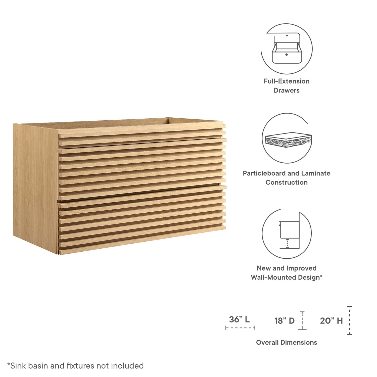 Render Wall-Mount Bathroom Cabinet Basin Not Included by Modway