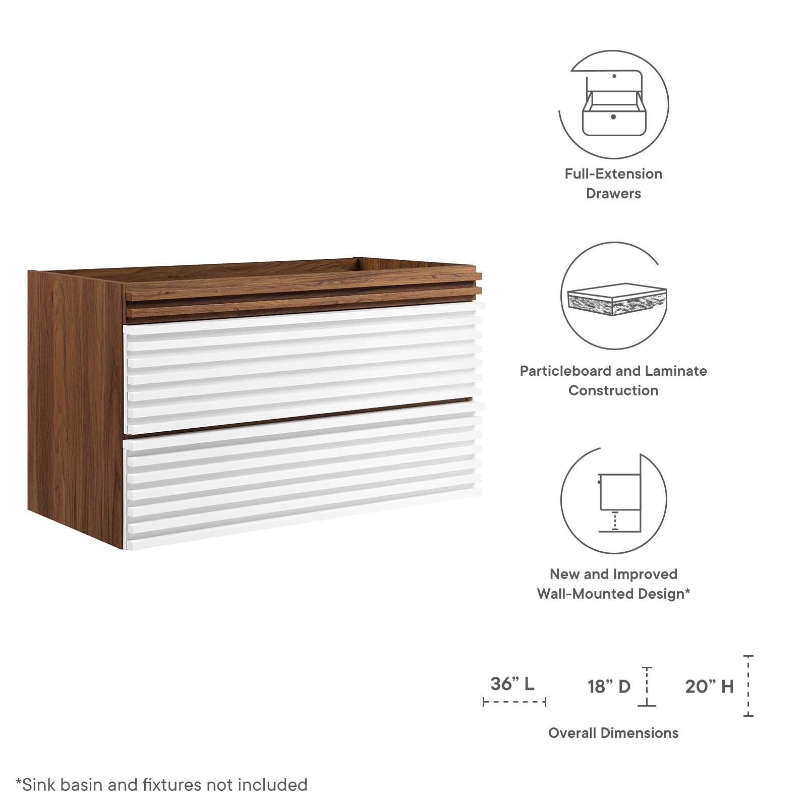 Render 36&quot; Wall-Mount Bathroom Vanity Cabinet (Sink Basin Not Included) By HouseBean