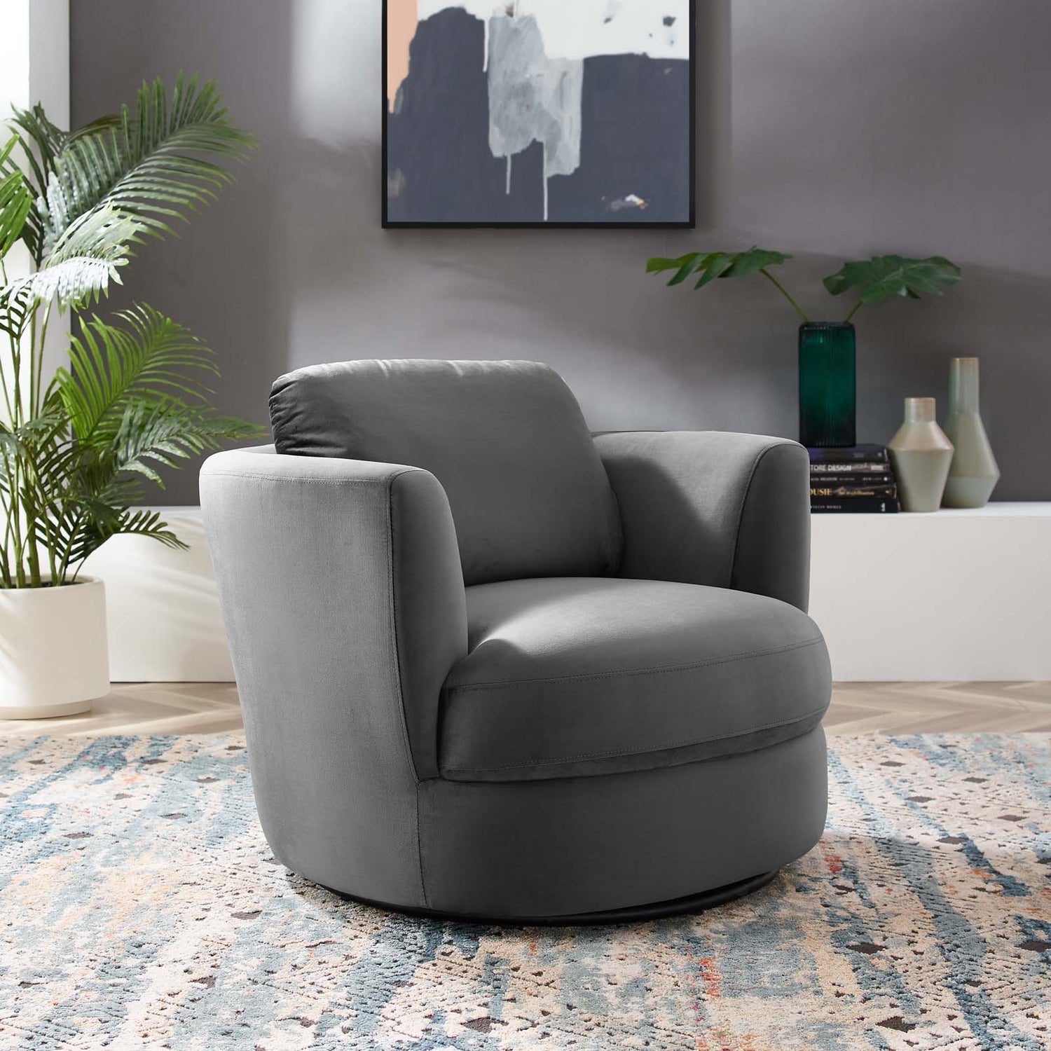 Pirouette Performance Velvet Swivel Armchair By HouseBean