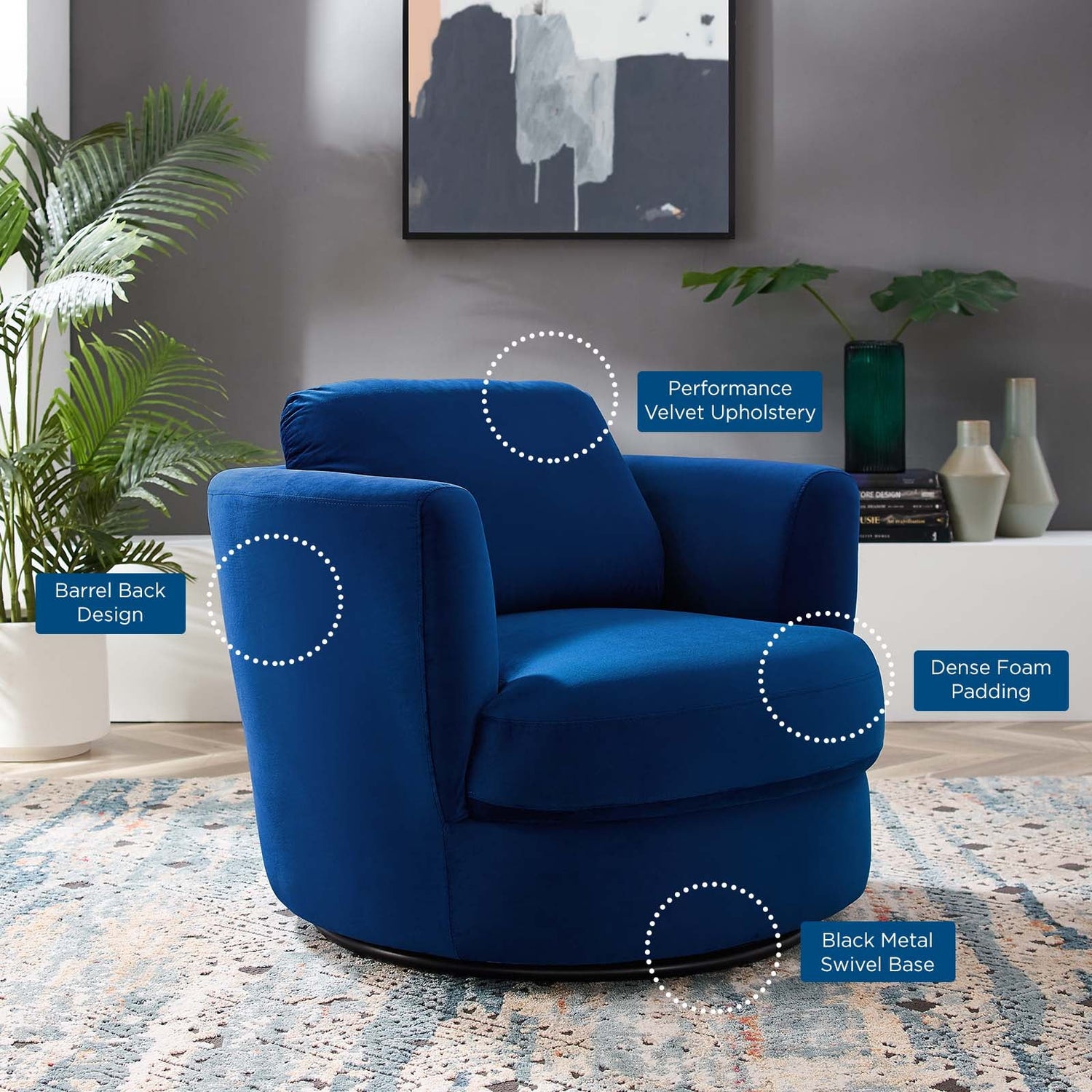 Pirouette Performance Velvet Swivel Armchair By HouseBean