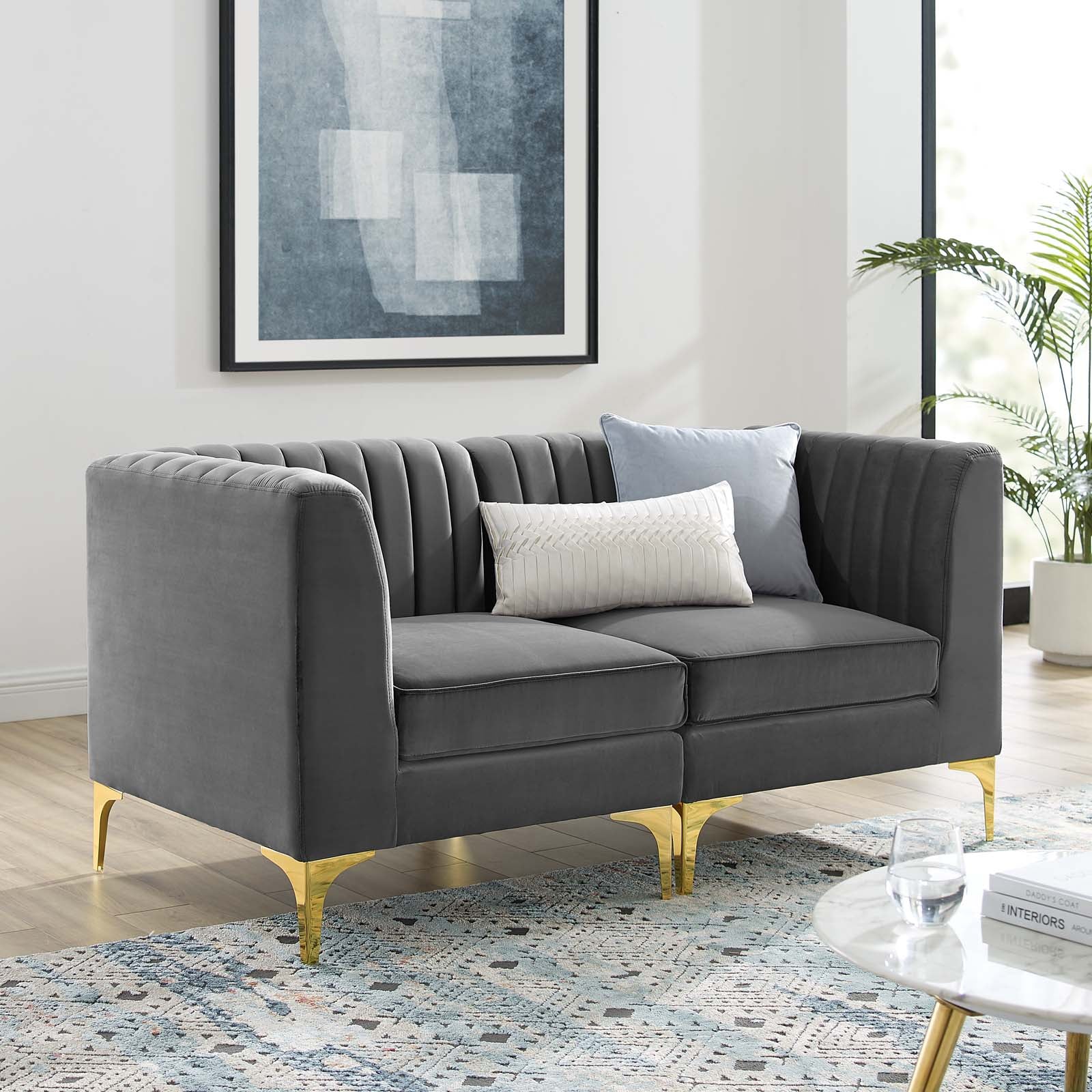 Triumph Channel Tufted Performance Velvet Loveseat By HouseBean