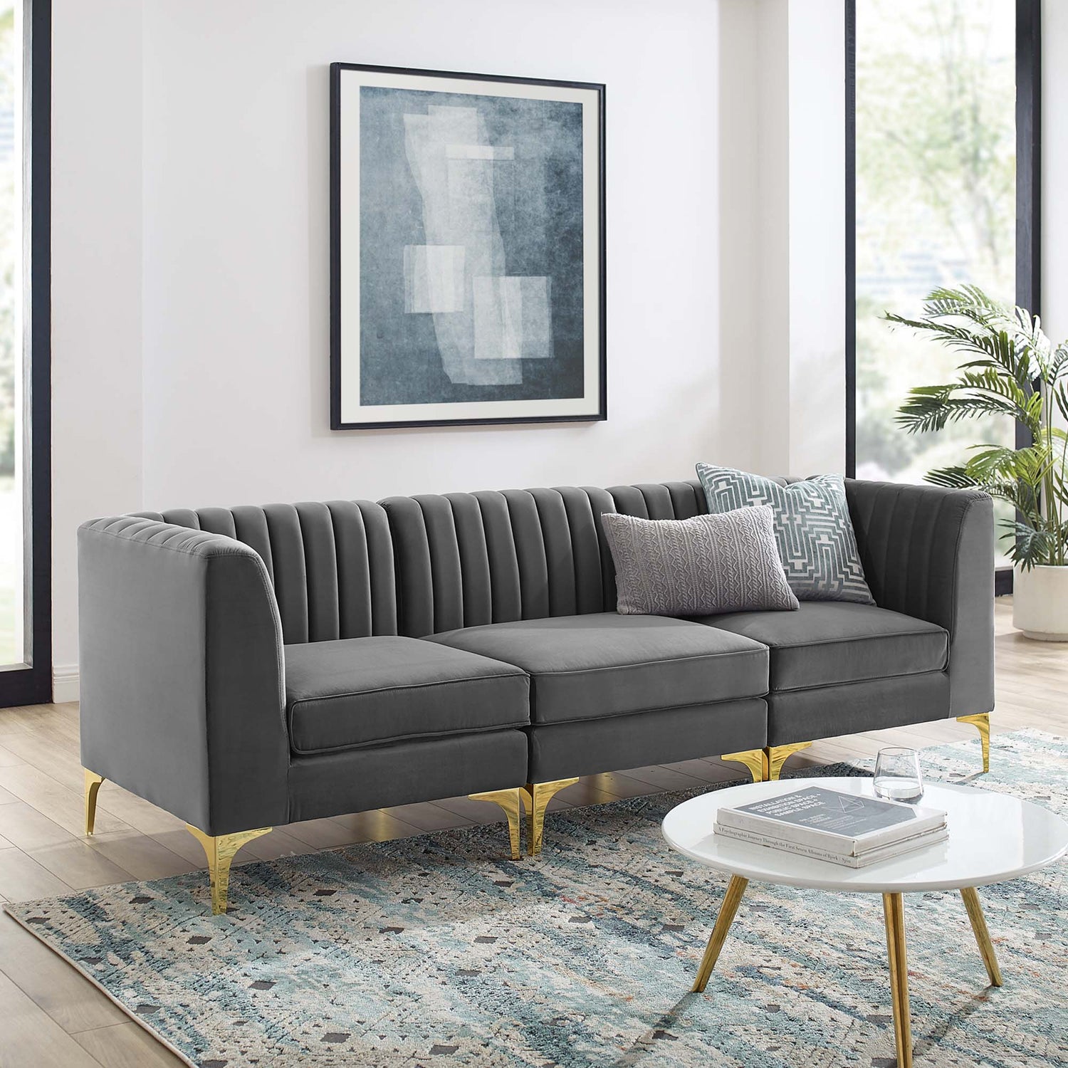 Triumph Channel Tufted Performance Velvet 	3-Seater Sofa by Modway