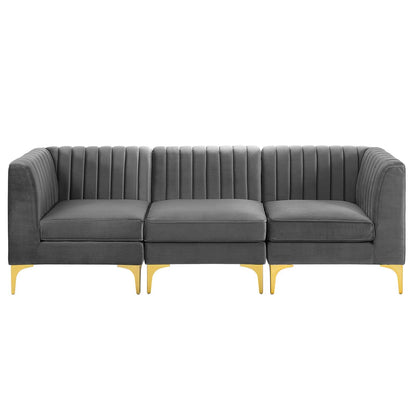 Triumph Channel Tufted Performance Velvet 	3-Seater Sofa By HouseBean