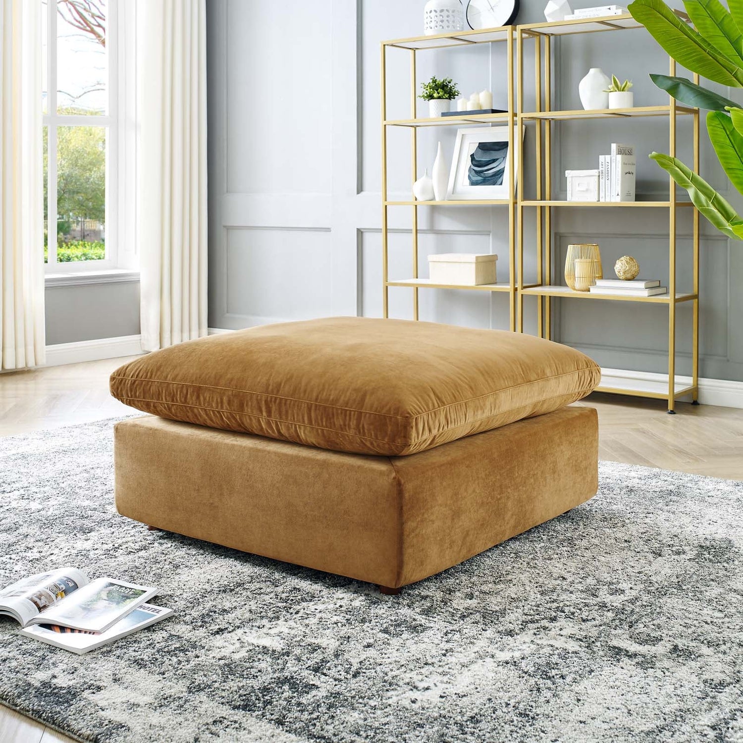 Commix Down Filled Overstuffed Performance Velvet Ottoman By HouseBean