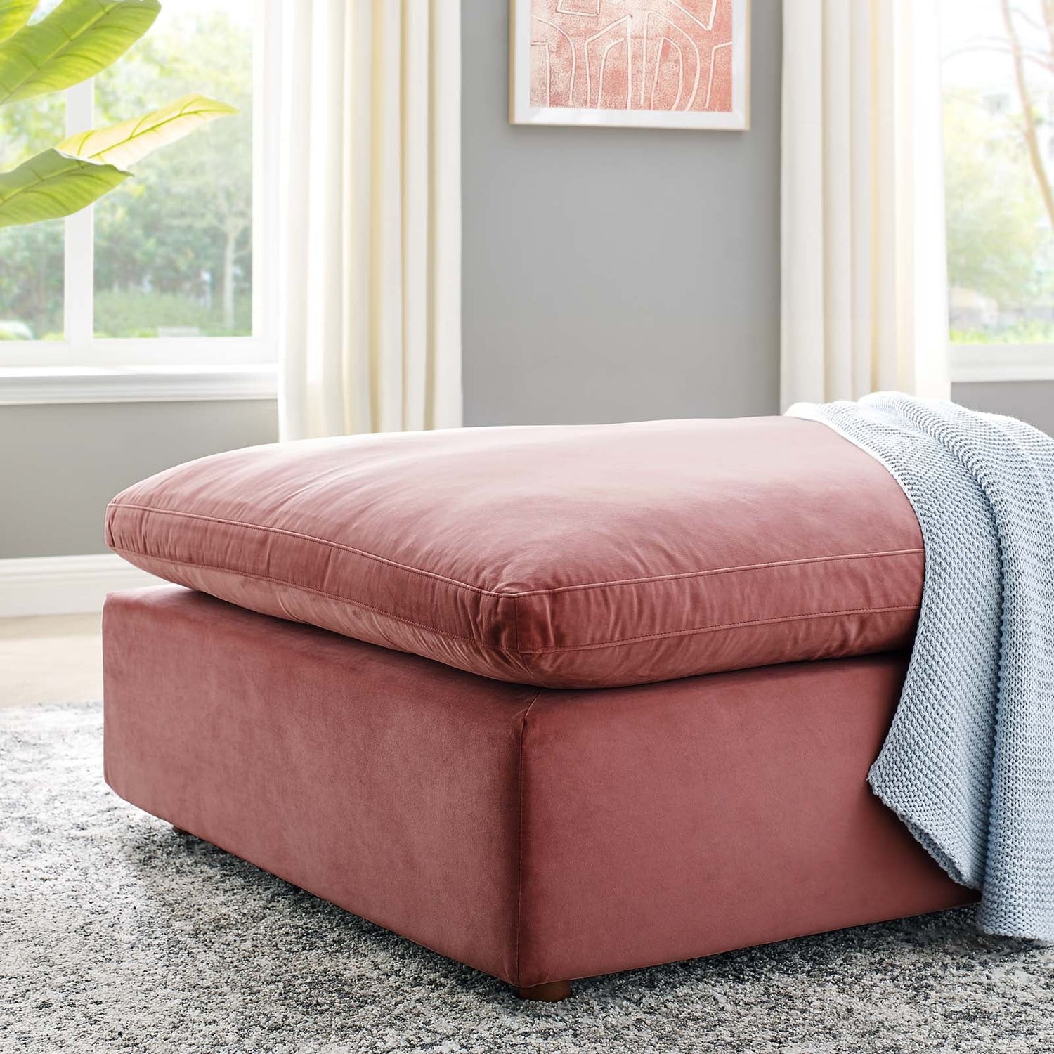 Commix Down Filled Overstuffed Performance Velvet Ottoman By HouseBean