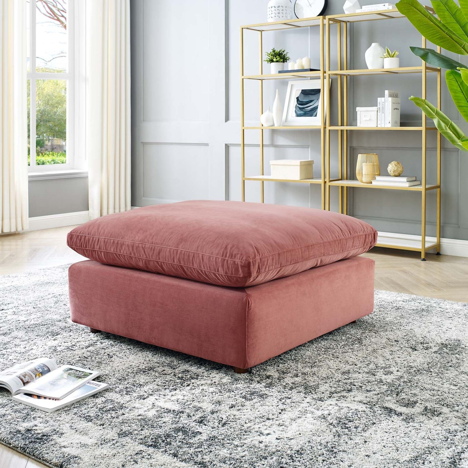 Commix Down Filled Overstuffed Performance Velvet Ottoman By HouseBean