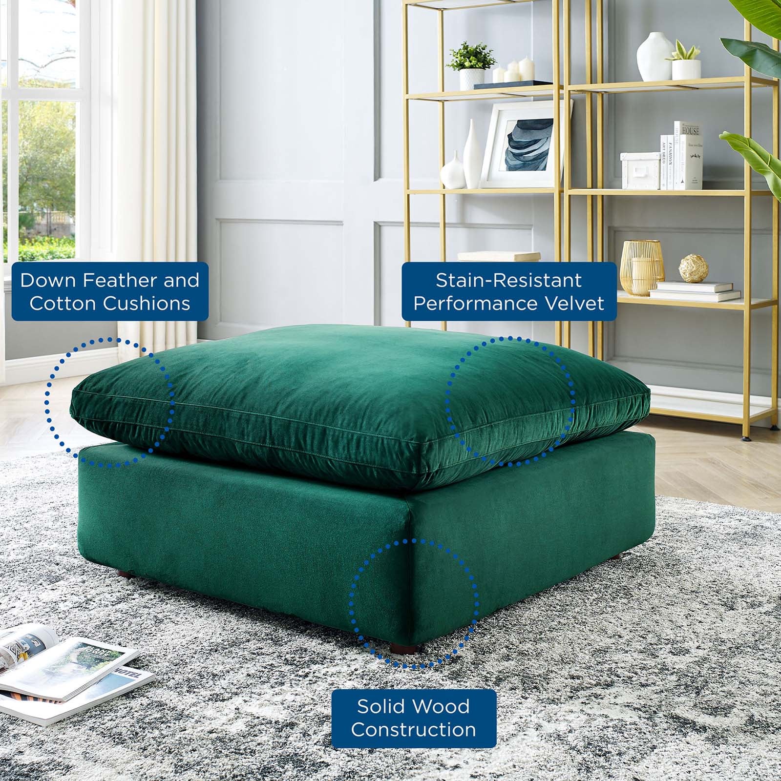 Commix Down Filled Overstuffed Performance Velvet Ottoman By HouseBean