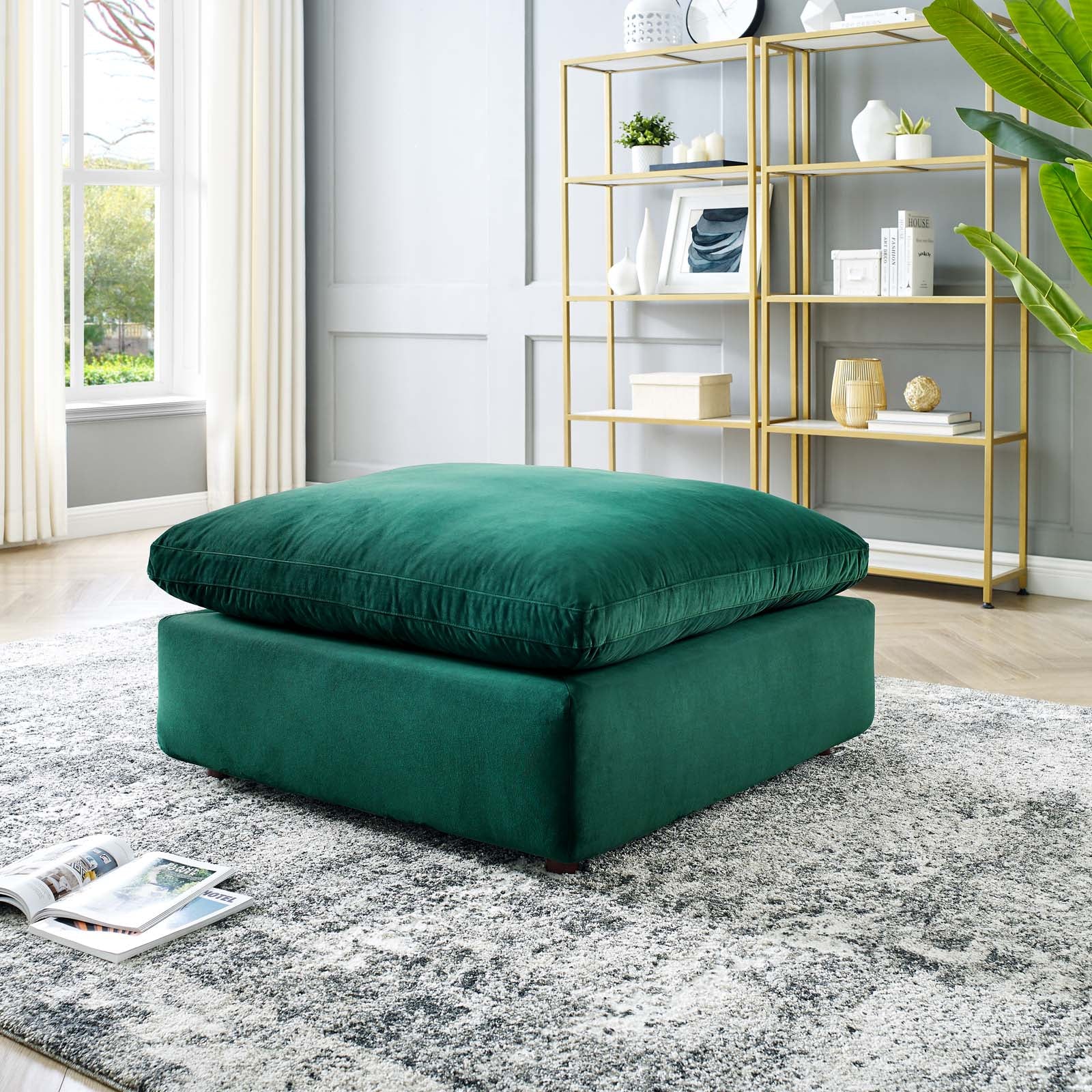 Commix Down Filled Overstuffed Performance Velvet Ottoman By HouseBean